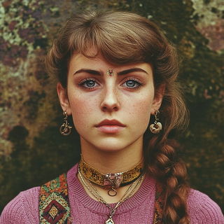 Mythoturbulence style, Midjourney V6.1: photographic portrait of female protagonist
