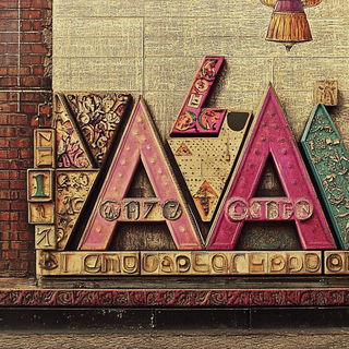 Mythoturbulence style, Midjourney V6.1: typographic composition with large letters