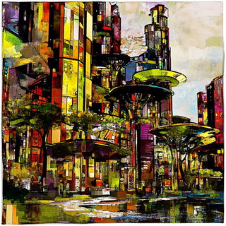Riverside Machiya style, Midjourney V6.1: megacity with futuristic bioarchitecture