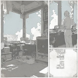 Chrysalis Metropolis style, Midjourney V6.1: black-and-white manga comic strip