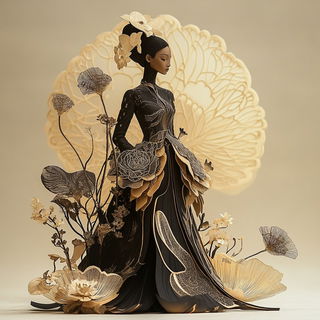 Cloakentrelle style, Midjourney V6.1: haute-couture fashion outfit