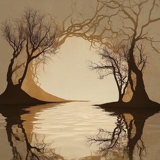 Cloakentrelle style, Midjourney V6.1: realistic landscape photograph of quiet dawn