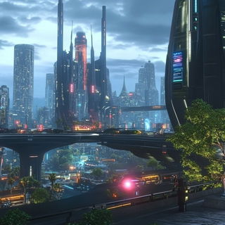Azurine Folklore style, Midjourney V6.1: megacity with futuristic bioarchitecture