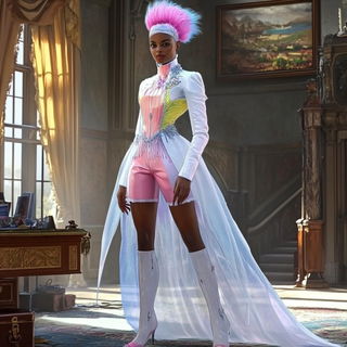 Azurine Folklore style, Midjourney V6.1: haute-couture fashion outfit