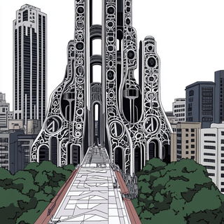 Pressmoon style, Midjourney V6.1: megacity with futuristic bioarchitecture