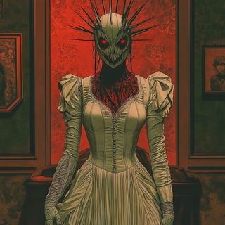 Fossilfable style, Midjourney V6.1: haute-couture fashion outfit