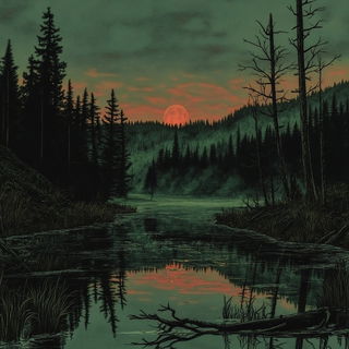 Fossilfable style, Midjourney V6.1: realistic landscape photograph of quiet dawn