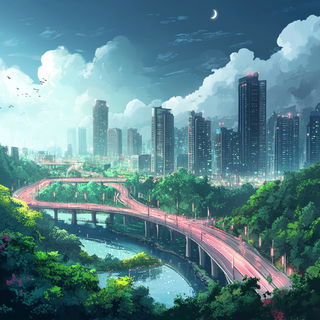 Swallowtree Picturecraft style, Midjourney V6.1: megacity with futuristic bioarchitecture