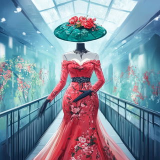Swallowtree Picturecraft style, Midjourney V6.1: haute-couture fashion outfit