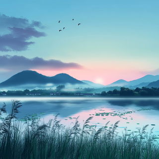 Swallowtree Picturecraft style, Midjourney V6.1: realistic landscape photograph of quiet dawn