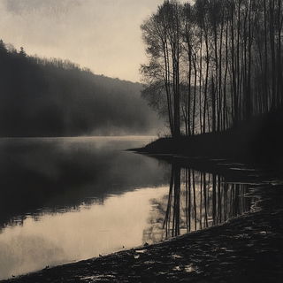 Moonwire Lettering style, Midjourney V6.1: realistic landscape photograph of quiet dawn