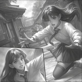 Marmora Vortex style, Midjourney V6.1: black-and-white manga comic strip