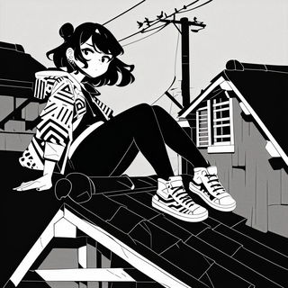 Iridescent Iconoclasm style, Midjourney V6.1: black-and-white manga comic strip
