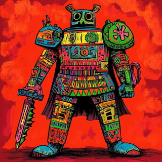 Neonscape Colossage style, Midjourney V6.1: concept art character design of retropunk steam knight