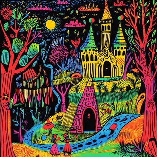 Neonscape Colossage style, Midjourney V6.1: retro fairy-tale illustration