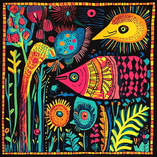 Neonscape Colossage style, Midjourney V6.1: traditional folk art