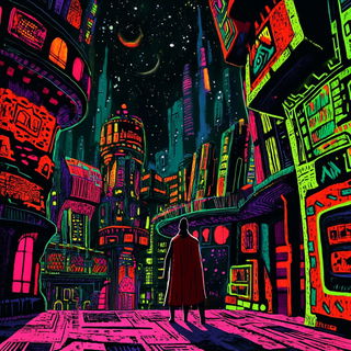 Neonscape Colossage style, Midjourney V6.1: cinematic shot from sci-fi movie