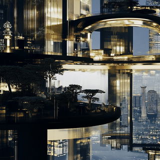 Cinderfume Villagery style, Midjourney V6.1: megacity with futuristic bioarchitecture