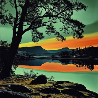Pinksplosion style, Midjourney V6.1: realistic landscape photograph of quiet dawn