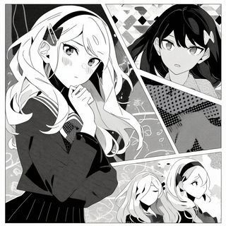 Fluorofauvism style, Midjourney V6.1: black-and-white manga comic strip