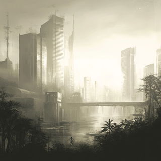 Contourcloisonne style, Midjourney V6.1: megacity with futuristic bioarchitecture