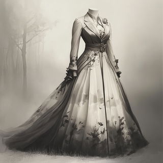 Contourcloisonne style, Midjourney V6.1: haute-couture fashion outfit