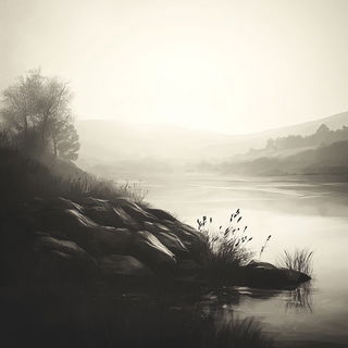Contourcloisonne style, Midjourney V6.1: realistic landscape photograph of quiet dawn