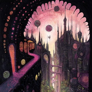 Paintsalt Figures style, Midjourney V6.1: megacity with futuristic bioarchitecture
