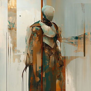 Pelagocel style, Midjourney V6.1: concept art character design of retropunk steam knight