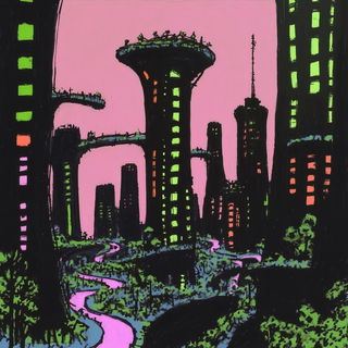 Forgeflame Fauvism style, Midjourney V6.1: megacity with futuristic bioarchitecture