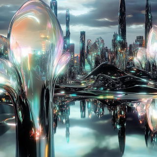 Gilled Firmament style, Midjourney V6.1: megacity with futuristic bioarchitecture