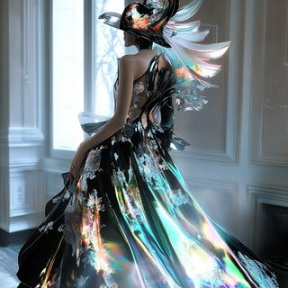 Gilled Firmament style, Midjourney V6.1: haute-couture fashion outfit
