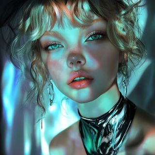 Gilled Firmament style, Midjourney V6.1: photographic portrait of female protagonist