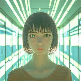 Glassquire style, Midjourney V6.1: photographic portrait of female protagonist
