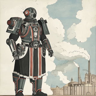 Glacivitra style, Midjourney V6.1: concept art character design of retropunk steam knight