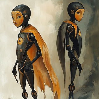 Floratessica style, Midjourney V6.1: concept art character design of retropunk steam knight