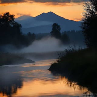 Floratessica style, Midjourney V6.1: realistic landscape photograph of quiet dawn