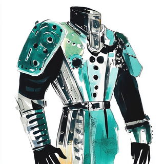 Teal Monumentalia style, Midjourney V6.1: concept art character design of retropunk steam knight