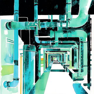 Teal Monumentalia style, Midjourney V6.1: technical infrastructure blueprint schematics