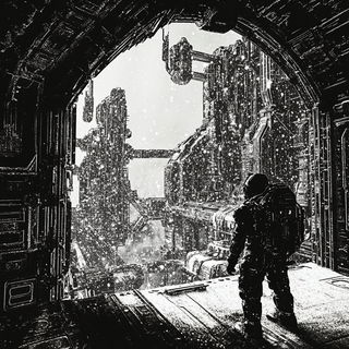 Stipplecinema style, Midjourney V6.1: cinematic shot from sci-fi movie
