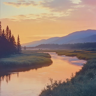 Cairnstroke style, Midjourney V6.1: realistic landscape photograph of quiet dawn