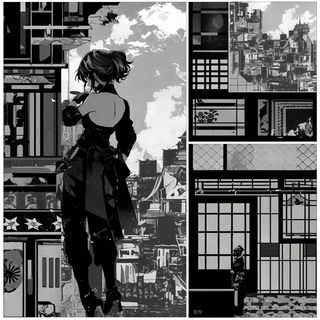 Quartzward style, Midjourney V6.1: black-and-white manga comic strip