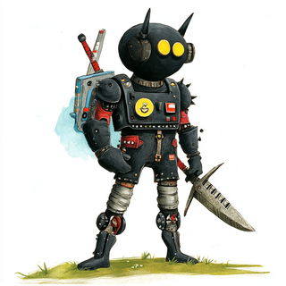 Chromorail style, Midjourney V6.1: concept art character design of retropunk steam knight