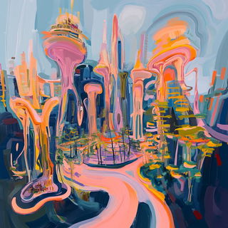 Bleachrock style, Midjourney V6.1: megacity with futuristic bioarchitecture