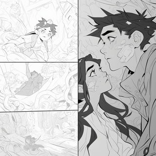 Inkocopy style, Midjourney V6.1: black-and-white manga comic strip