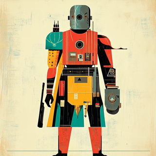 Chromolithorizon style, Midjourney V6.1: concept art character design of retropunk steam knight