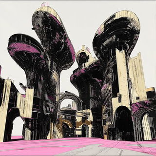 Particulate Menagerie style, Midjourney V6.1: megacity with futuristic bioarchitecture