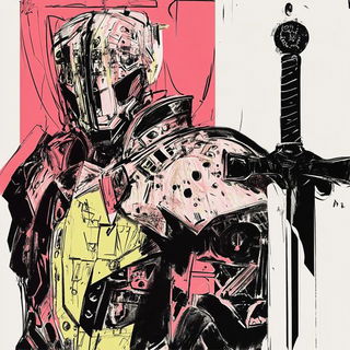 Particulate Menagerie style, Midjourney V6.1: concept art character design of retropunk steam knight