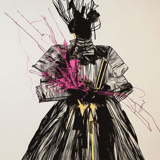 Particulate Menagerie style, Midjourney V6.1: haute-couture fashion outfit
