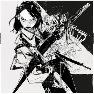 Particulate Menagerie style, Midjourney V6.1: black-and-white manga comic strip